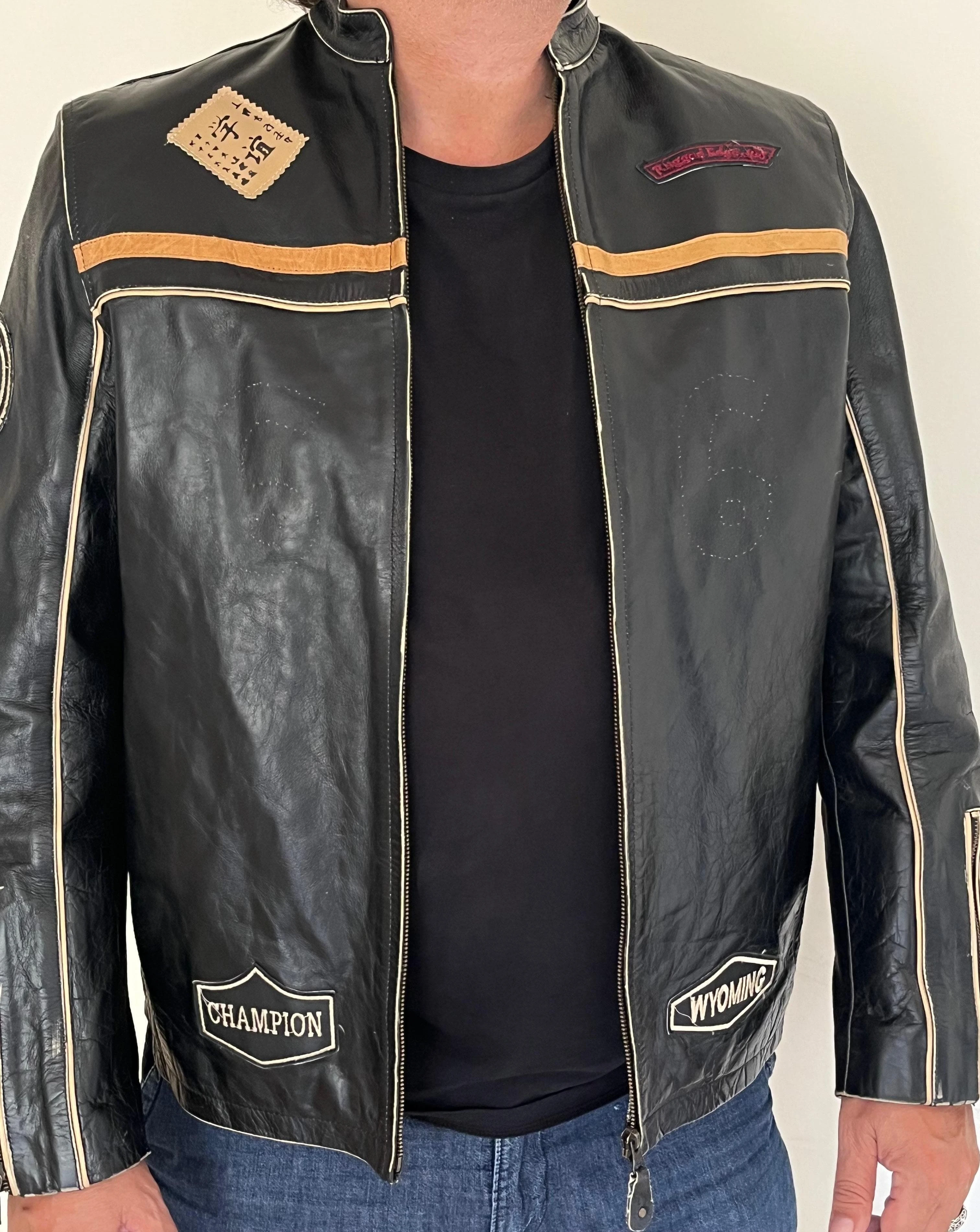 Used Vintage Aviatrix embroidered leather Biker, Speed Motorcycle Jacket XL