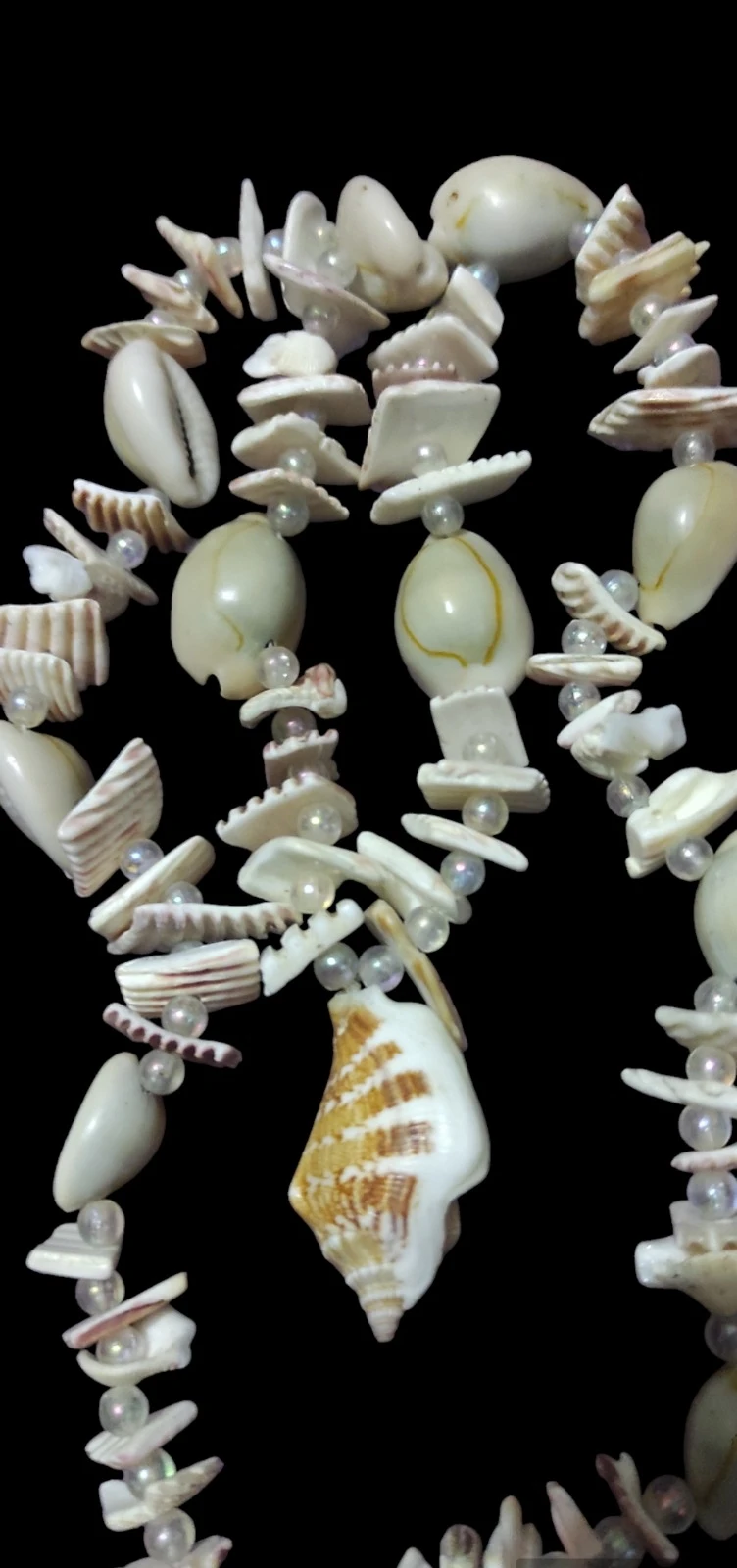 A Necklace Made Of Natural Beads and Seashells Handmade Vintage and Beautiful