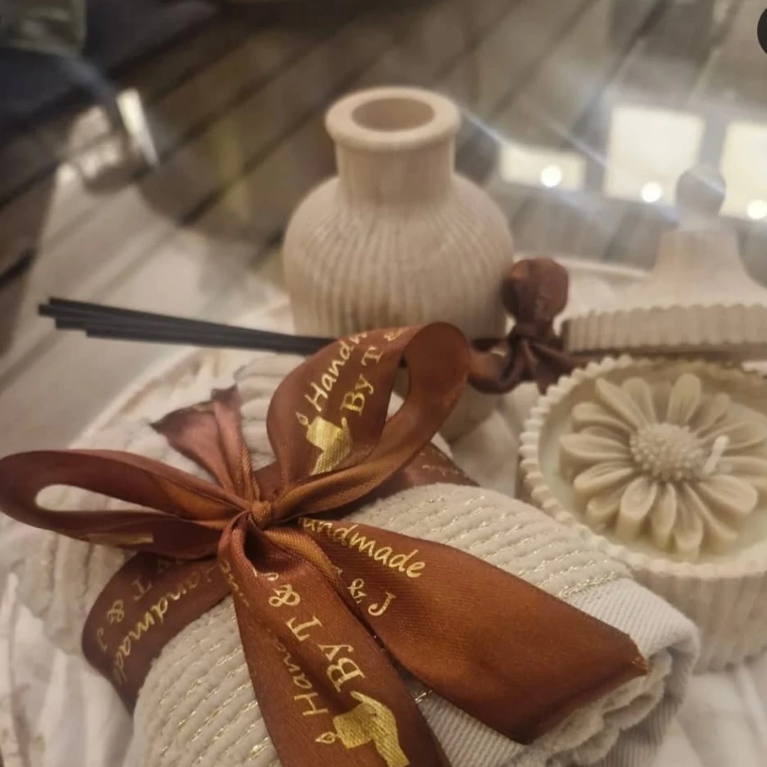 Concrete Set Including a Large Plate, Scented Oil, and a Small Plate with Candle