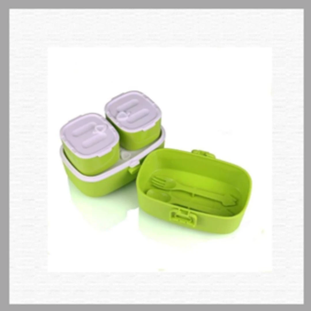 Lock Back Green Junior Lunch Box – Reusable Airtight, Microwave Safe with 3 Comp