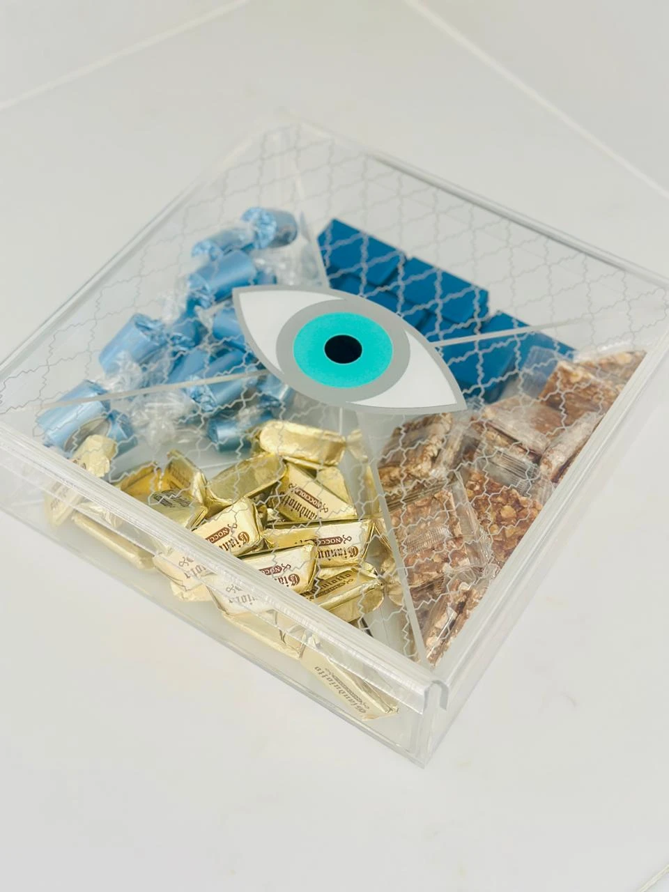 Turquoise Eye Design Box – Elegant Islamic Motif Storage (24.6×24.6×7 cm)
