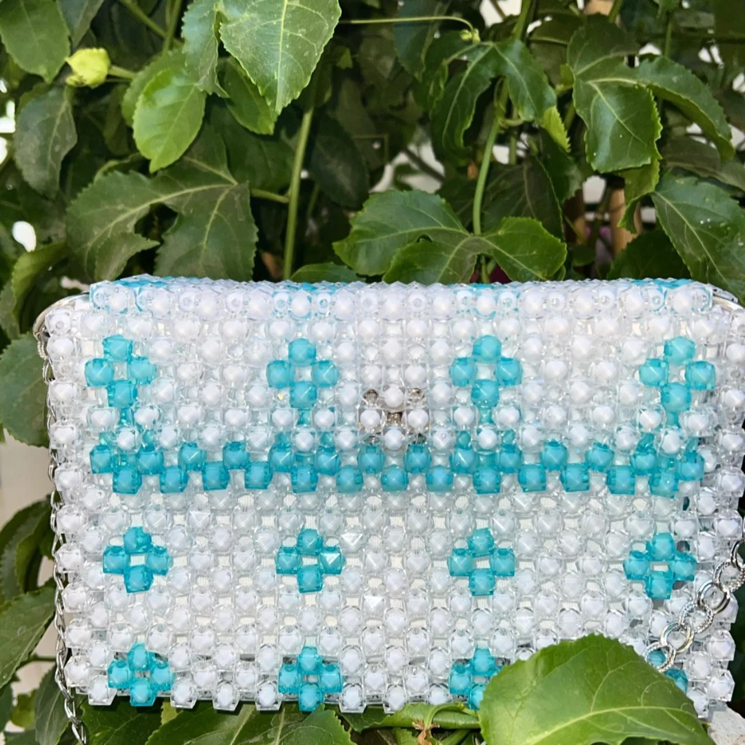 🎒 Stylish Beaded Handbag – Trendy Design with Unique Colors | Perfect Size 14×21