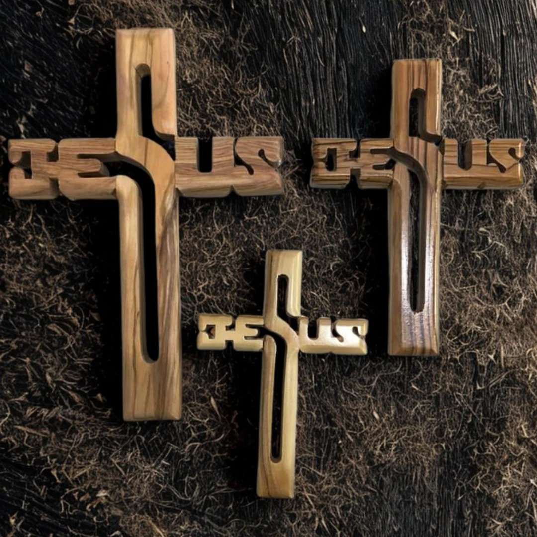 Jesus Crosses – Set of 3 Sizes – Handmade Olive Wood from Bethlehem (Holy Land)