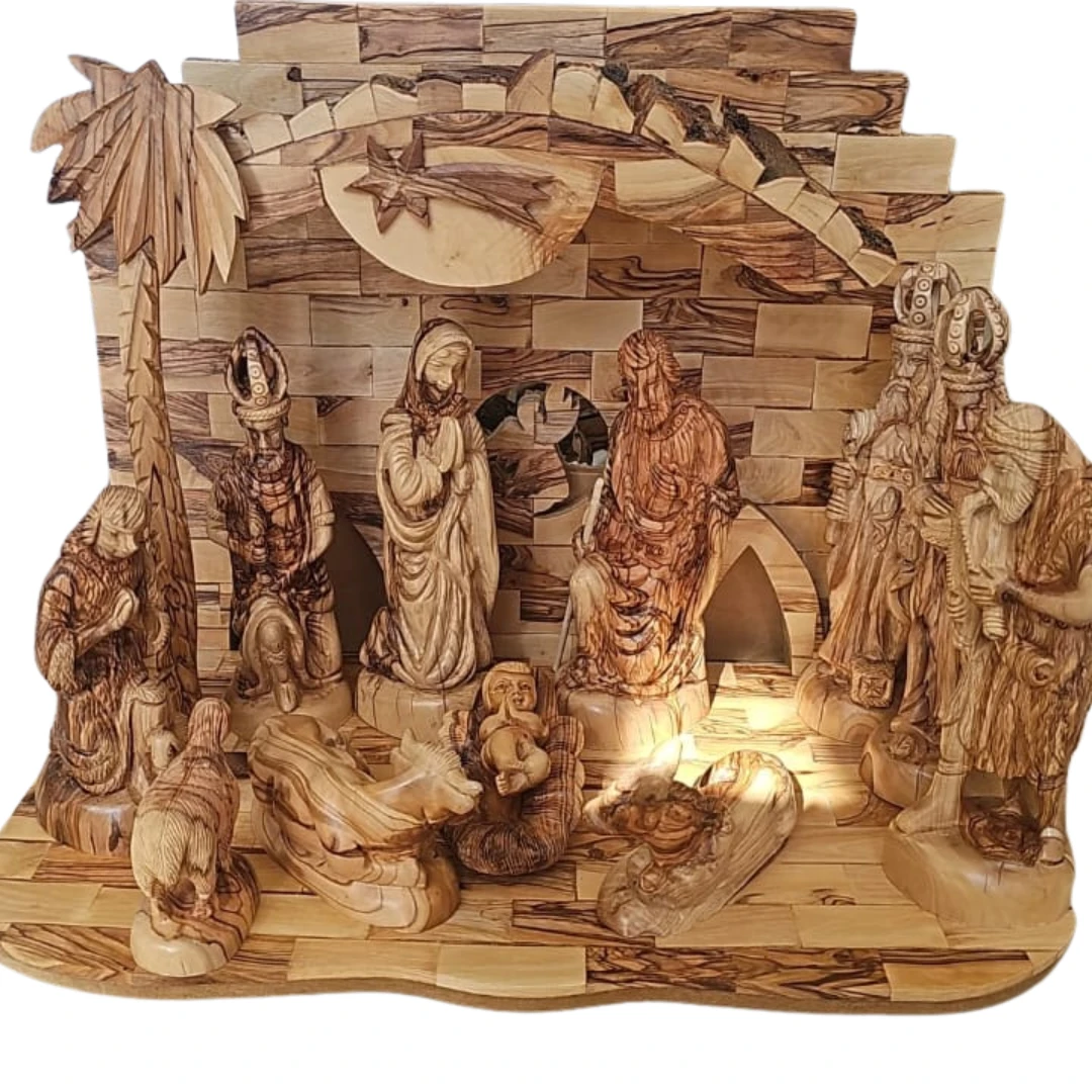 Handmade Olive Wood Nativity Scene – Crafted in Bethlehem – Holy Land Christmas 