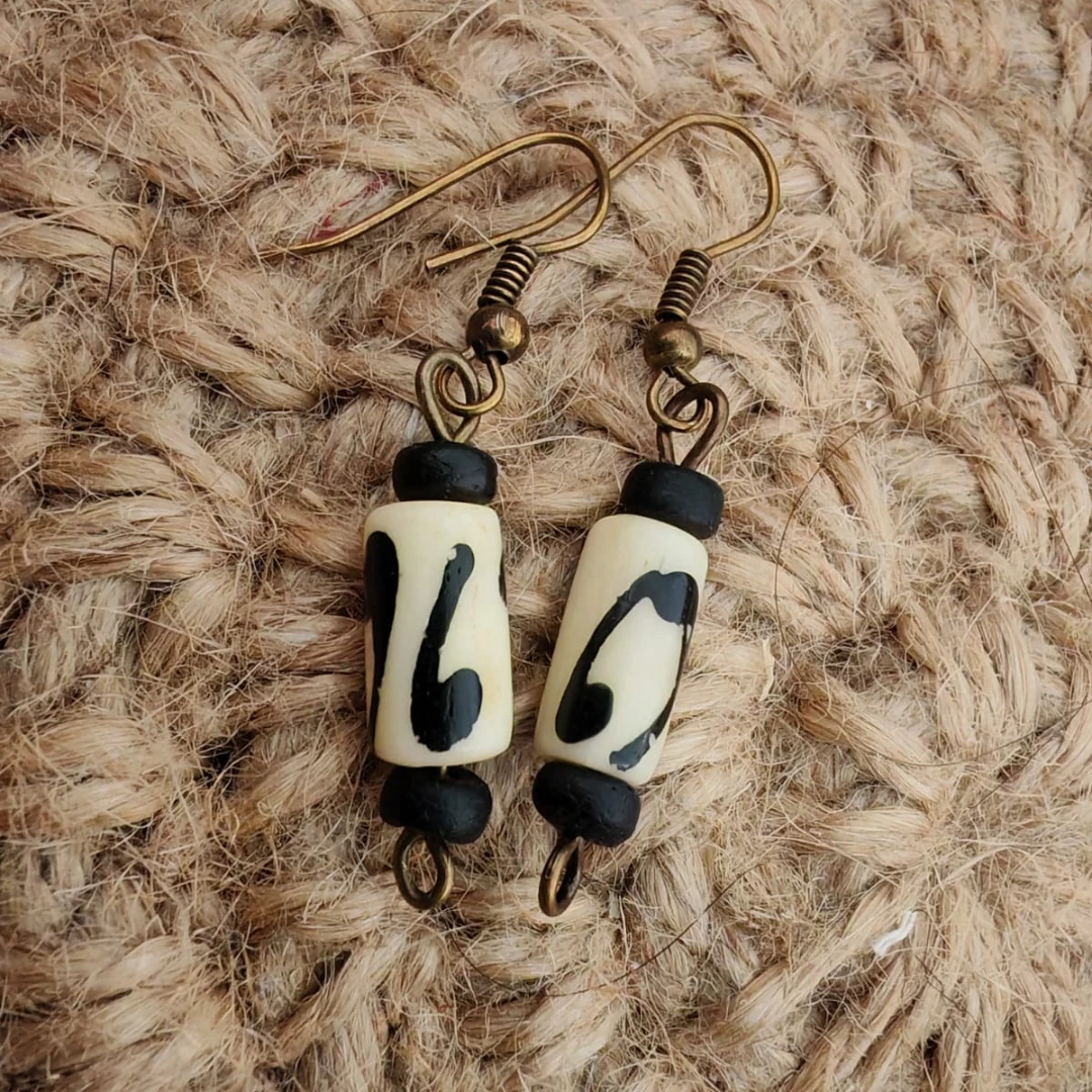 Upcycled African Ivory & Wood Bead Earrings – Handmade Ethical Jewelry | Classy 