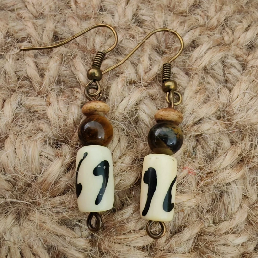 Upcycled African Ivory & Wood Bead Earrings – Handmade Ethical Jewelry | Classy