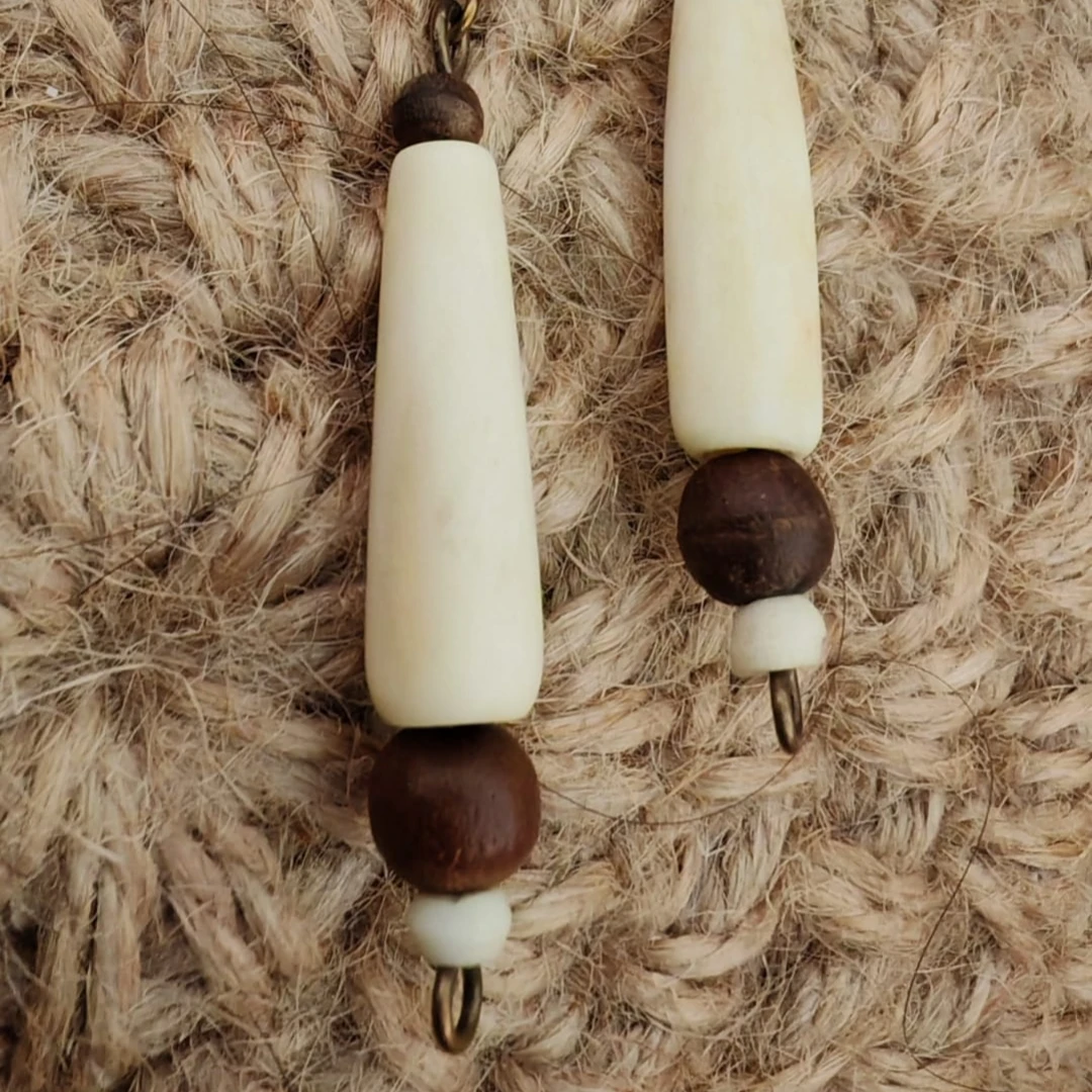 Upcycled African Ivory & Wood Bead Earrings – Handmade Ethical Jewelry | Classy