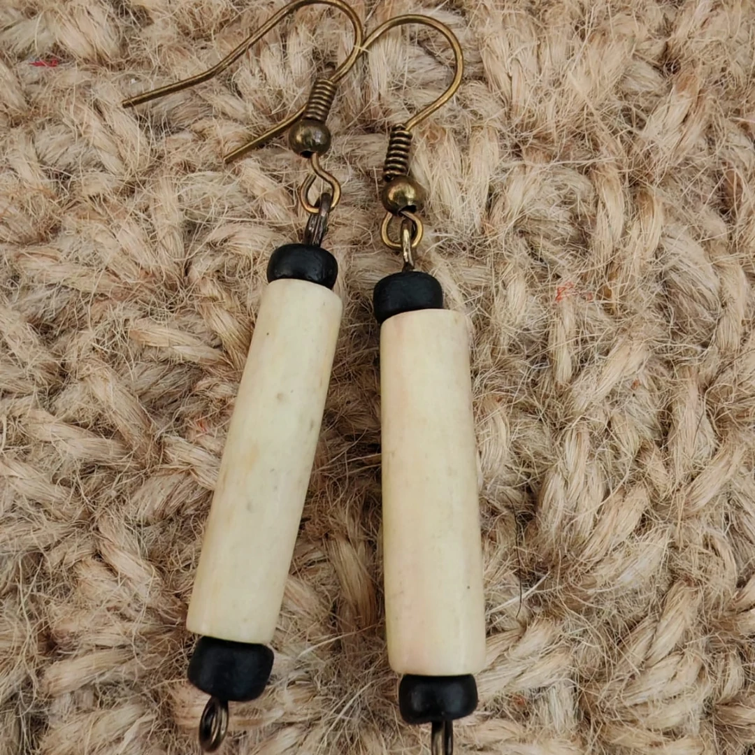 Upcycled African Ivory & Wood Bead Earrings – Handmade Ethical Jewelry | Classy