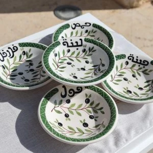 Luxury Porcelain Breakfast Set - 5 Pieces with Olive Branch Design – Elegant Tou