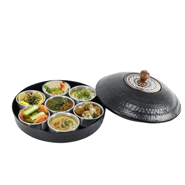 Round Breakfast Tray – 45 cm Diameter with 7 Removable Aluminum Dishes – Elegant