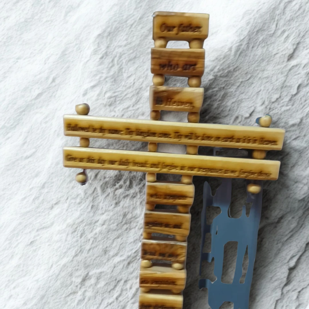 Small Olive Wood "Our Father" Cross – Handcrafted in Bethlehem – Christian Holy 