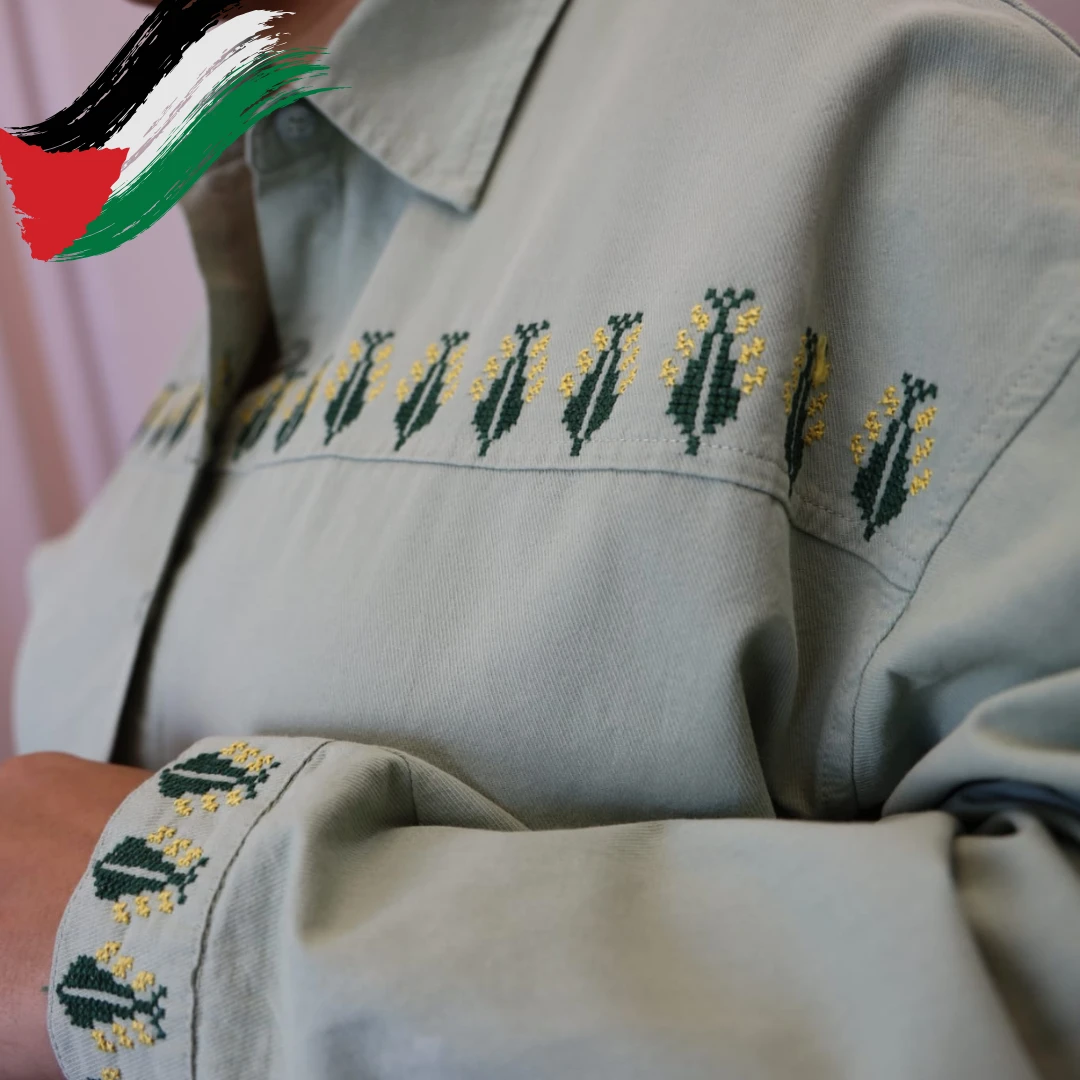 Soft Denim Shirt with Hand Embroidery – Authentic Handmade Craft from Jerusalem