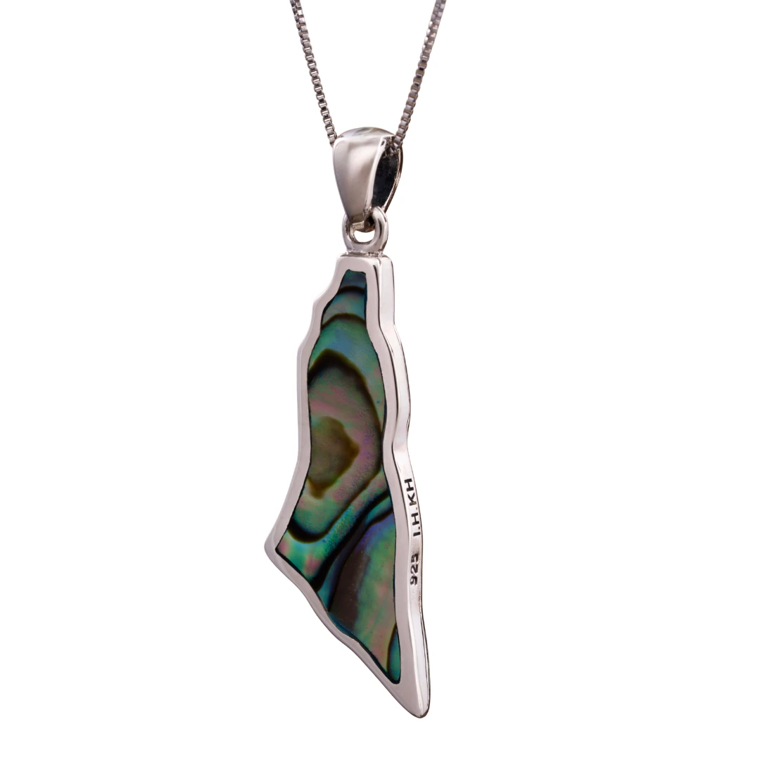 Sterling Silver 925 Necklace with Natural Sea Shell Pendant Shaped Like Palestin
