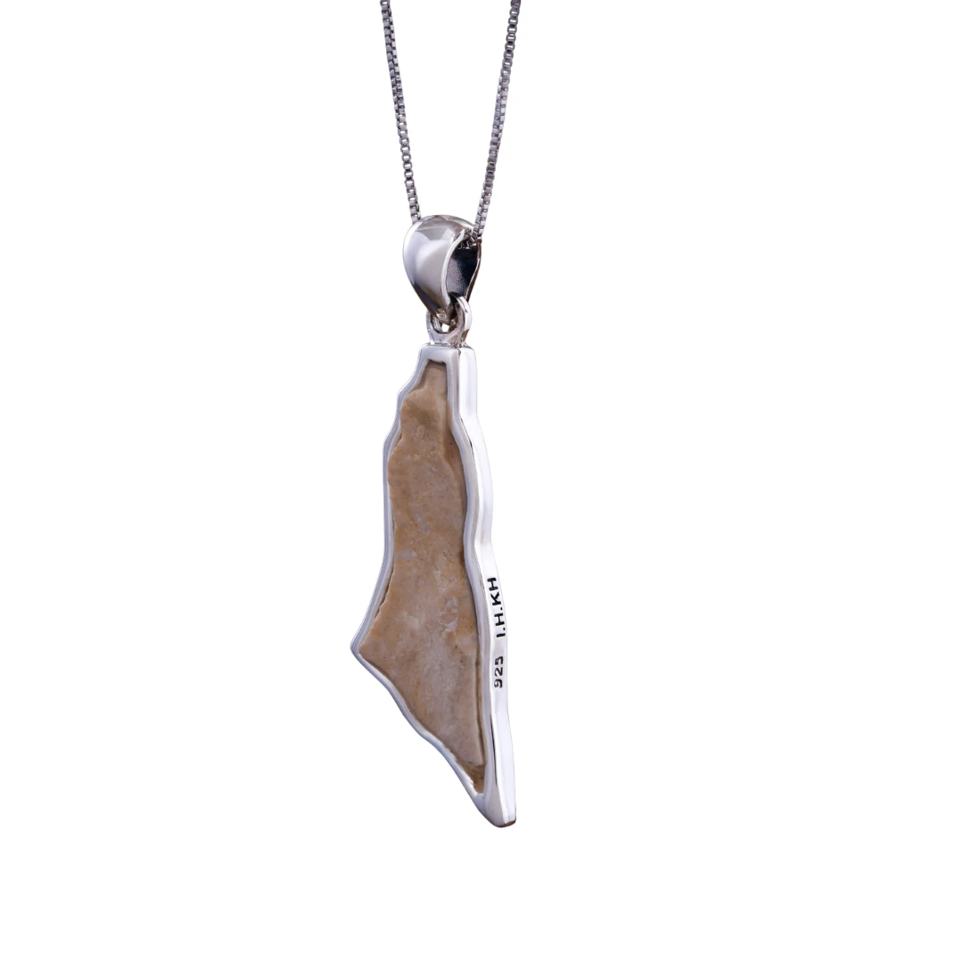 925 Sterling Silver Necklace with Palestine Map Gemstone Pendant – Handcrafted i
