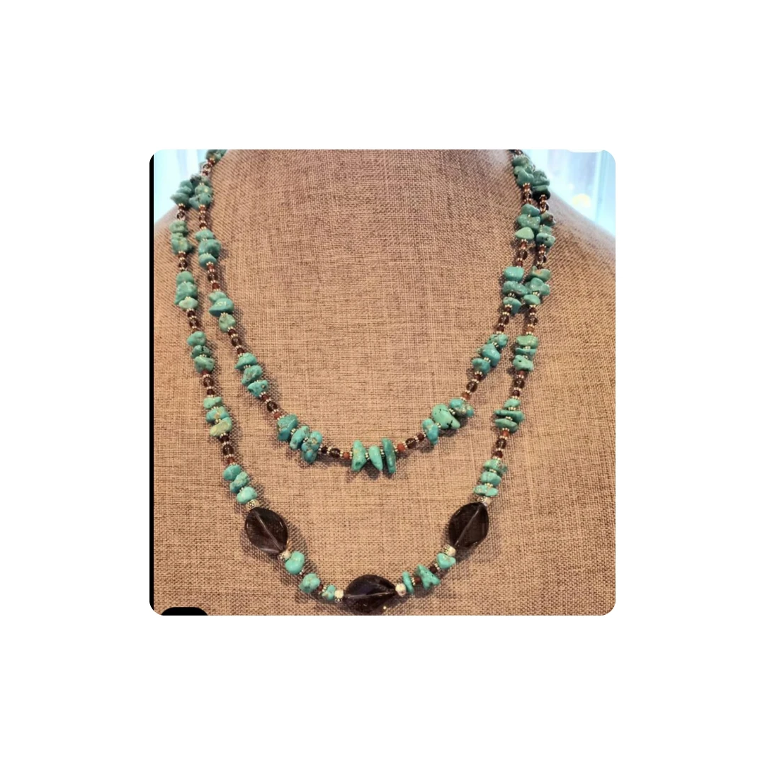 Natural Turquoise and Agate Necklace – Genuine Gemstones, Elegant Handmade Desig