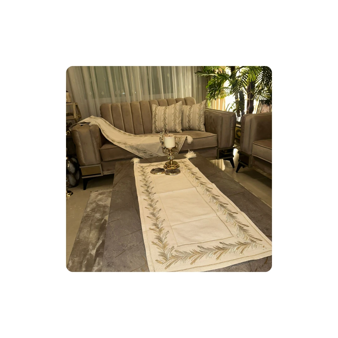 Handmade Crochet Table Runner with 2 Cushions from Beit Al Khiet