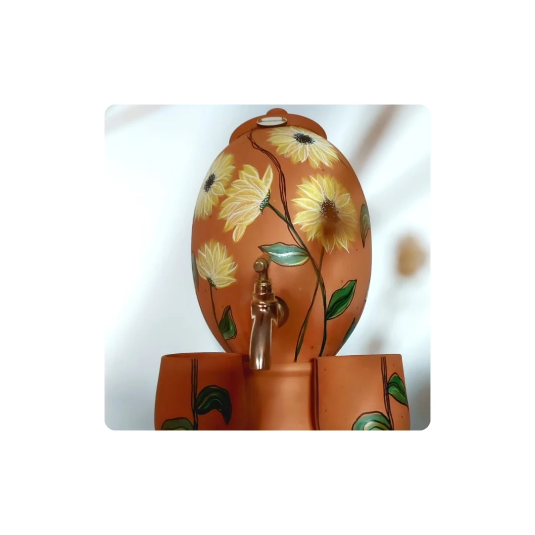 Healthy Clay Water Dispenser – 4.5 Liter Capacity with 2 Cups, Stand, Lid & Stai