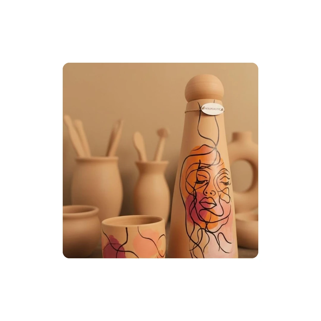 Healthy Clay Water Bottle for Natural Water Purification – Approx. 1100 ml Capac