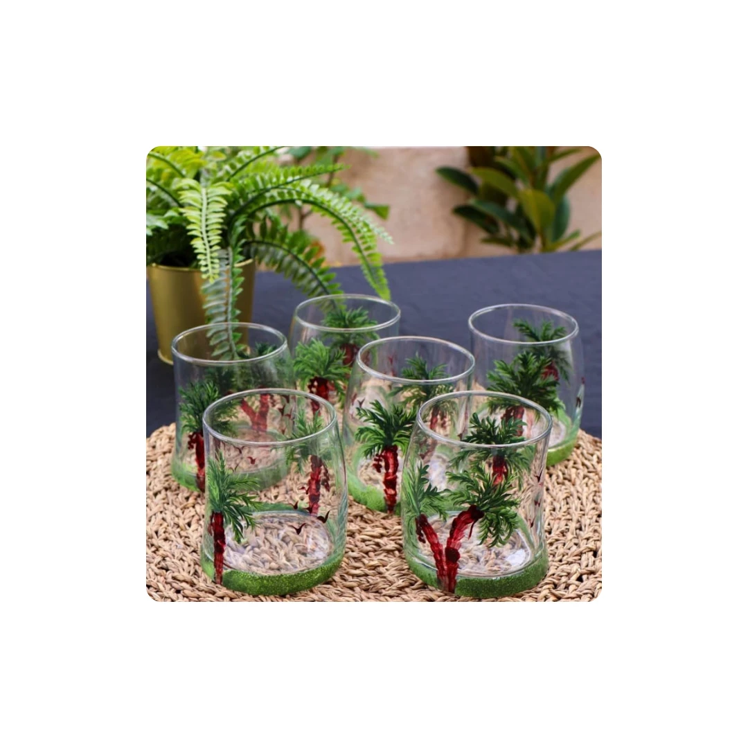🌴 Set of 6 Water & Juice Glasses – Elegant Palm Design 🌴