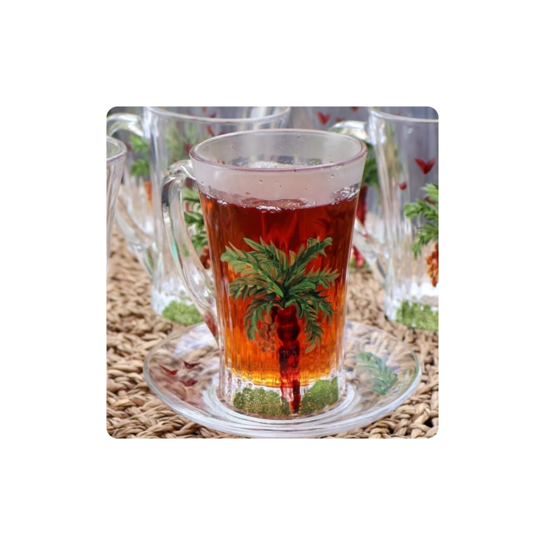 🌴 Hand-Painted Palm Tea Glass Set – Elegant & Heritage-Inspired 🌴