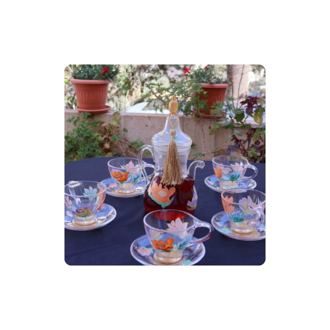 Glass Teapot & Cups Set – Hand-Painted with Food-Safe Colors