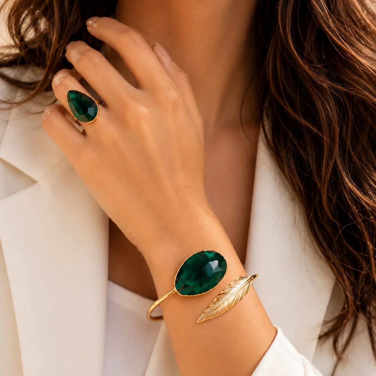 Luxury Turkish Ring & Bracelet Set | A Touch of Emerald Elegance