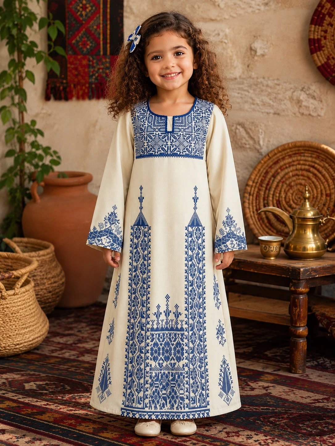 Luxury Palestinian Embroidered Girls' Dress by Jerusalem Designer Mai Abu Khudir