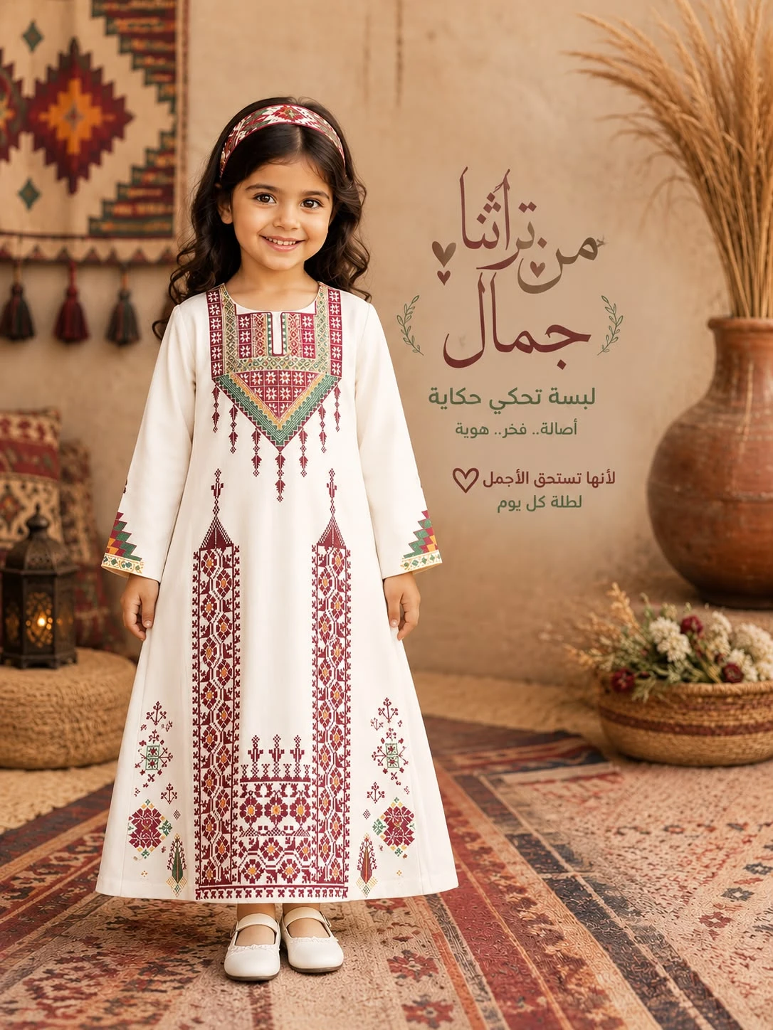 Luxury Palestinian Embroidered Girls' Dress by Jerusalem Designer Mai Abu Khudir